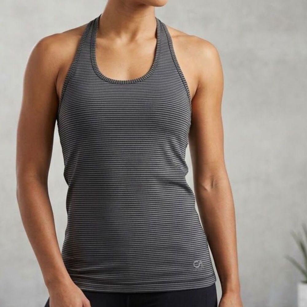 Gapfit knit top women's xs gray striped tank top yoga shirt athleisure